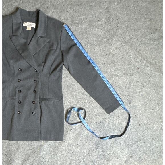 Vintage 80s LEW MAGRAM Blue Gray Double Breasted Blazer Jacket Coat Suit USA 4 - Picture 6 of 9